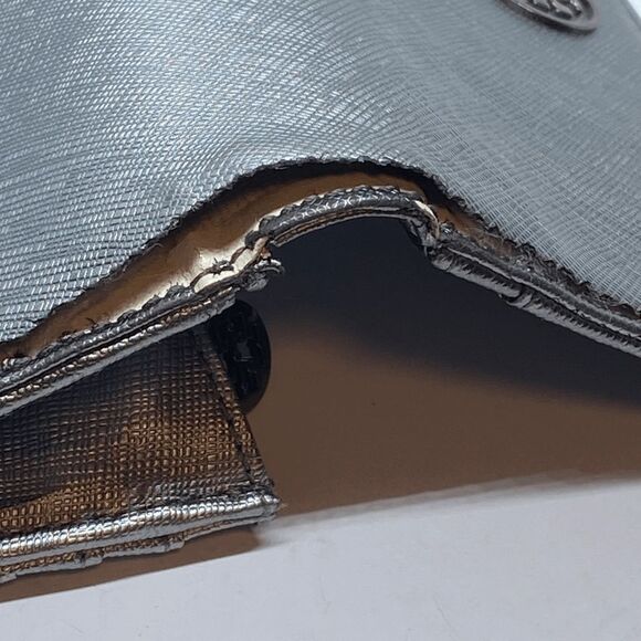 **TORN/FLAWS** Authentic Dark Silver Metallic Tory Burch Long Wallet - Picture 5 of 13